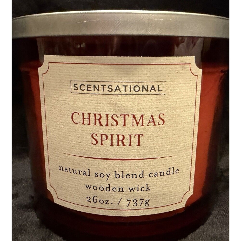 Scentsational Christmas Spirit Candle Glass Jar 26 oz. New Holiday 2 Wood Wicks